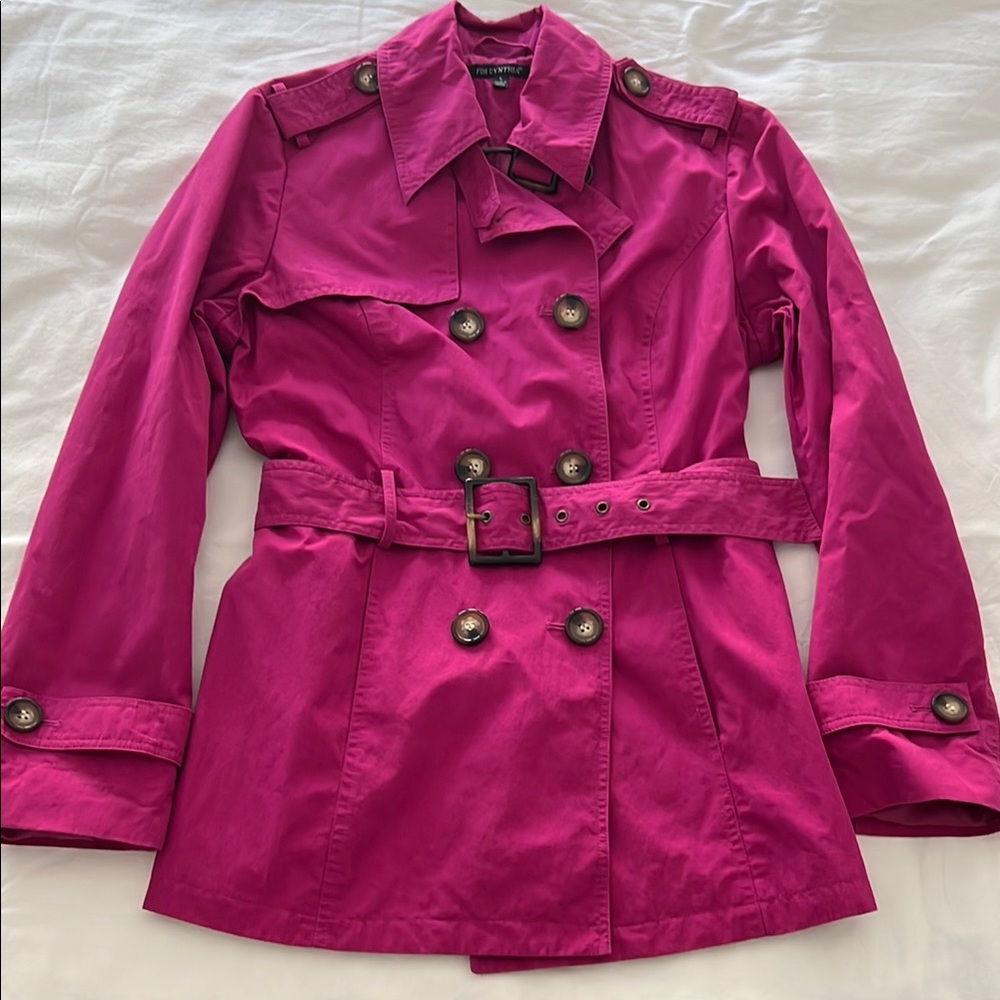 For Cynthia Fuchsia Double-Breasted Trench Coat